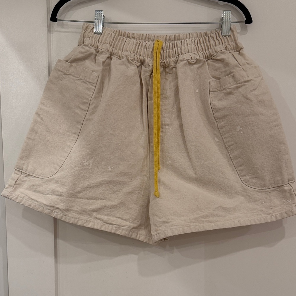Meals Cream Canvas Drawstring Shorts with Pockets